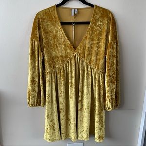Asos yellow/gold velvet mini dress